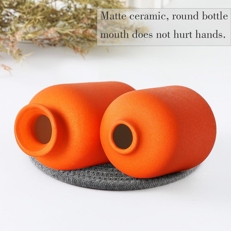 CEMABT Ceramic Orange Vases Set of 3 Small Flower Vases for Decor, Modern Rustic Farmhouse Home Decor, Decorative Vases for Pampas Grass,Idea Shelf,Table,Bookshelf,Entryway- Distressed Decor - Image 5